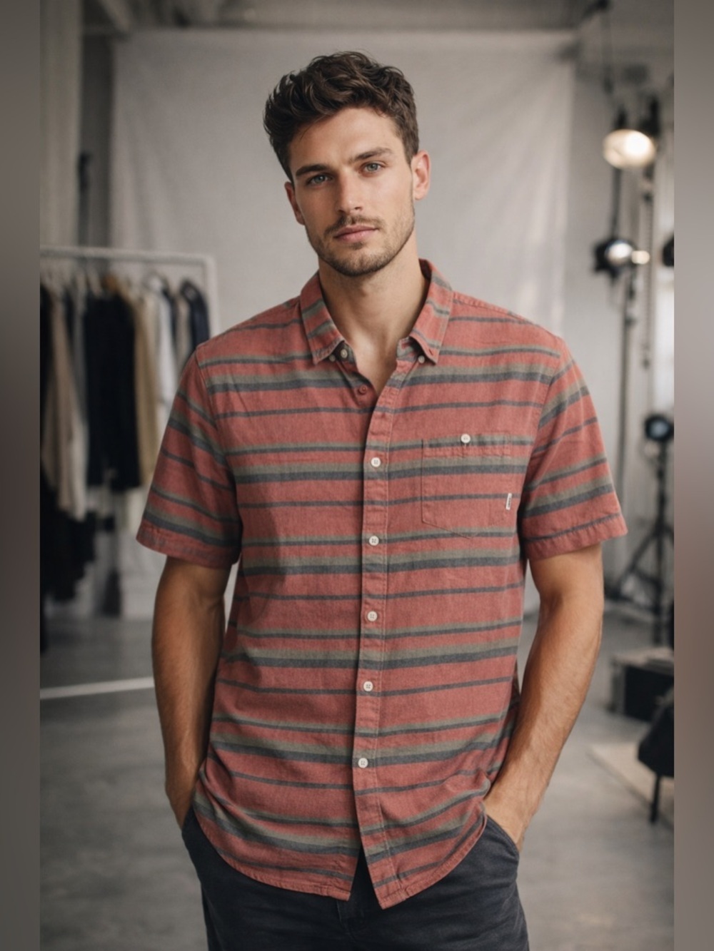 Vans off the wall size Large red striped button up shirt